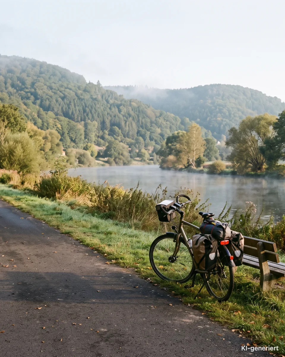 Der Main-Radweg bei Gemünden, KI-generiertes Bild