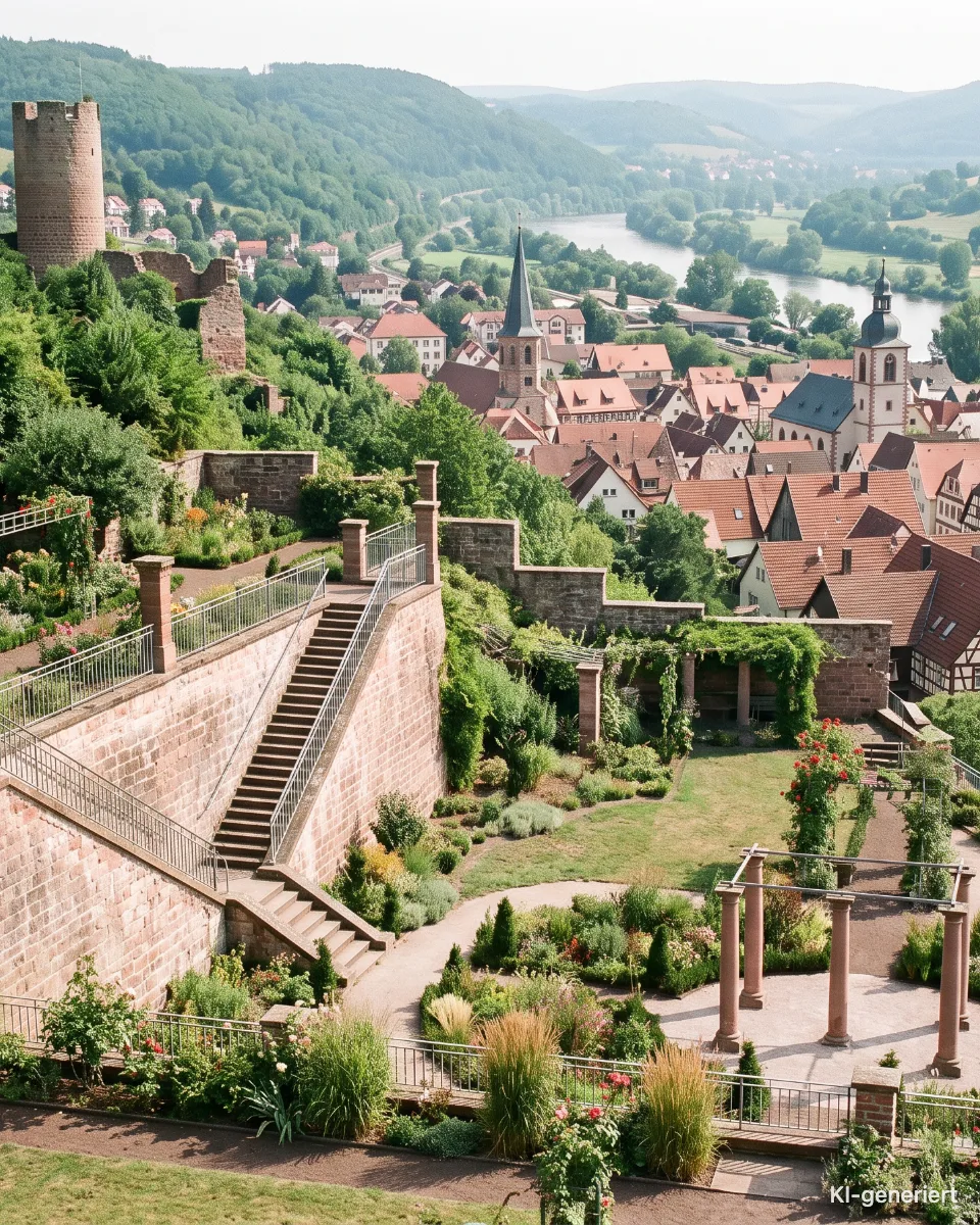 Der Ronkarzgarten mit Blick über Gemünden, KI-generiertes Bild
